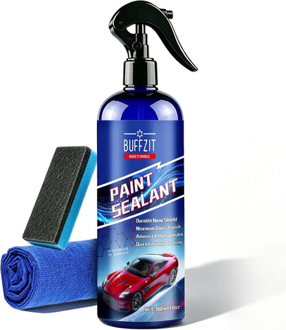 Paint Sealant Spray Quick Effect Coating Agent for High Gloss Shine & Protection All-in-One Waterless Wash Wax Hydrophobic Polish for Cars Motorcycle Trucks & RVs with Microfiber Towel 10oz/300ml