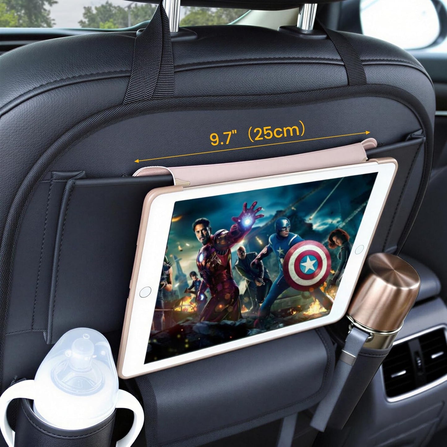 Viaviat Car Seat Organizers Waterproof Backseat Protector with Storage Pocket Large Leather Kick Mats for Kids Pets Automobile SUV Truck (Beige, Large Pocket)