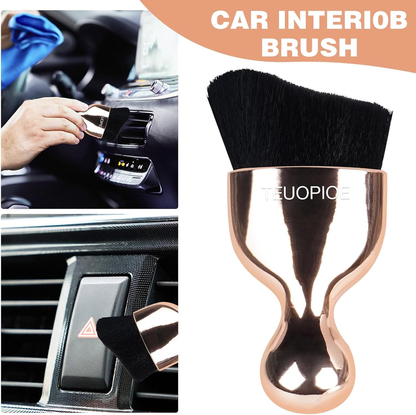 Car Interior Cleaning Brush, Car Duster Interior,Car Detailing Brush Dusting Brush,Car Interior Cleaning Tool, Auto Soft Hair Car Brush,Auto Interior Dust Brush for Air Vents(Brown)