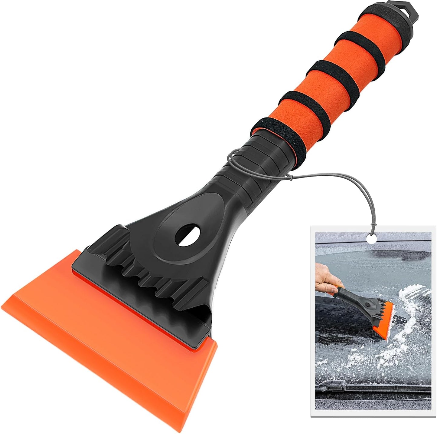 TidyBliss Ice Scraper and Snow Brush for Car Windshield, 24.8 inches Aluminum Frost Remover with Ergonomic Foam Grip for SUV Truck Glass Window (Orange)