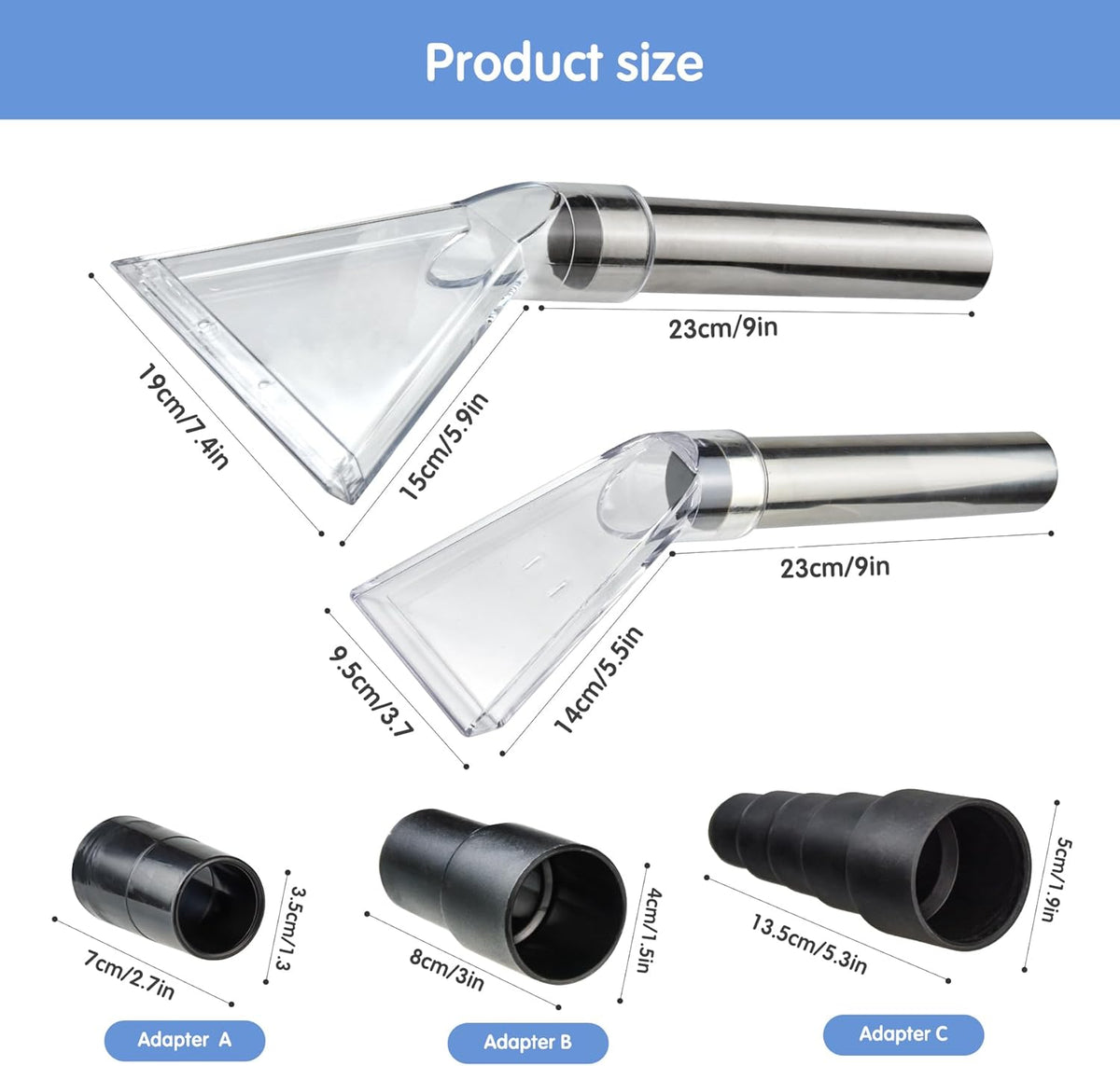 Universal Clear Vacuum Extraction Accessory with 1-1/4“,1-7/8” and 2-1/2” Adapter,Compatible with All Shop Vac Extractor,Wet Dry Vacuum Cleaner Attachments for Upholstery,Carpet Cleaning,Car Detailing