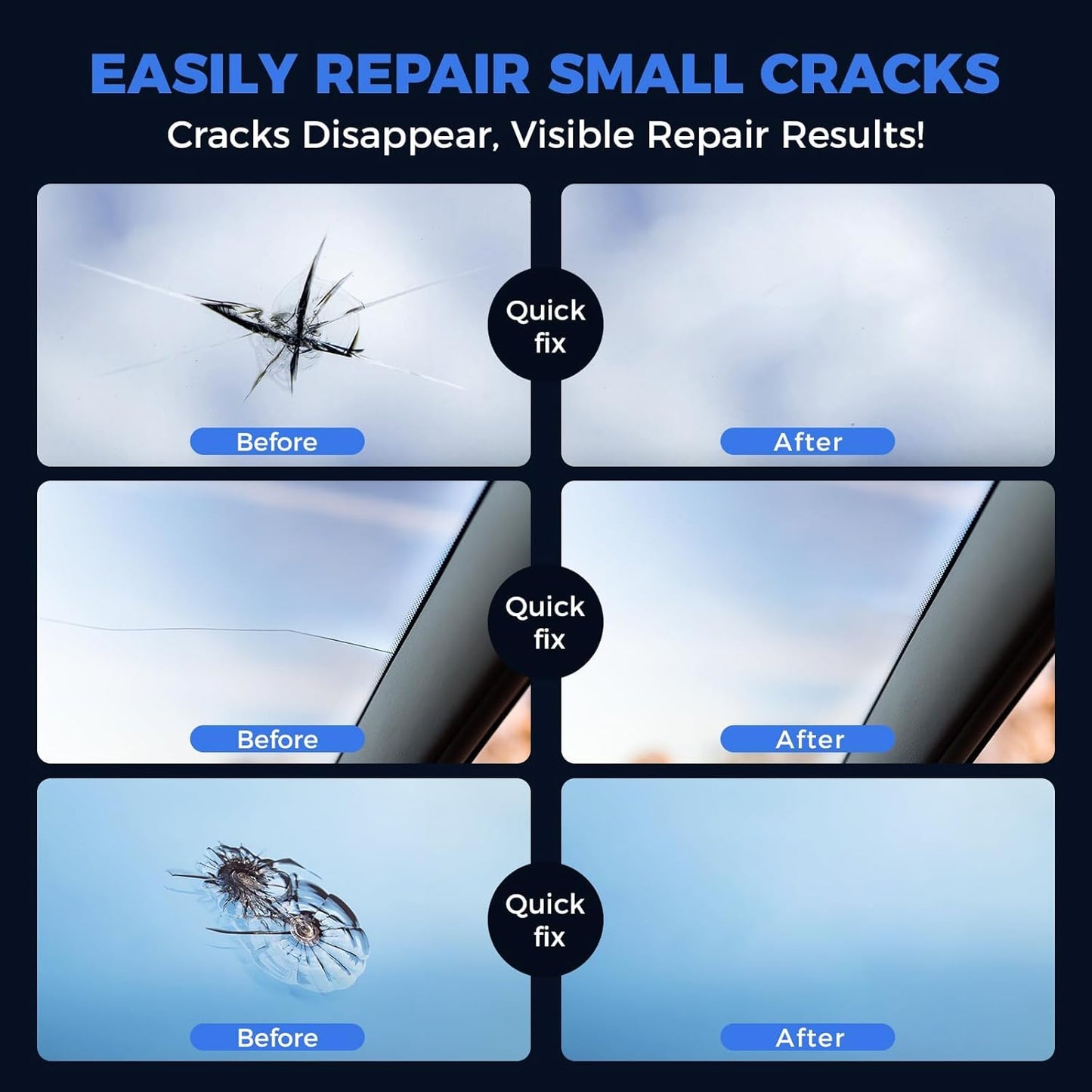 Windshield Repair Kit, Car Windshield Chip Repair Kit, Nano Glass Crack Repair, Auto Glass Crack Chip Quick Fix Tools, Bulls-Eye and Star-Shaped Crack-2 Bottles