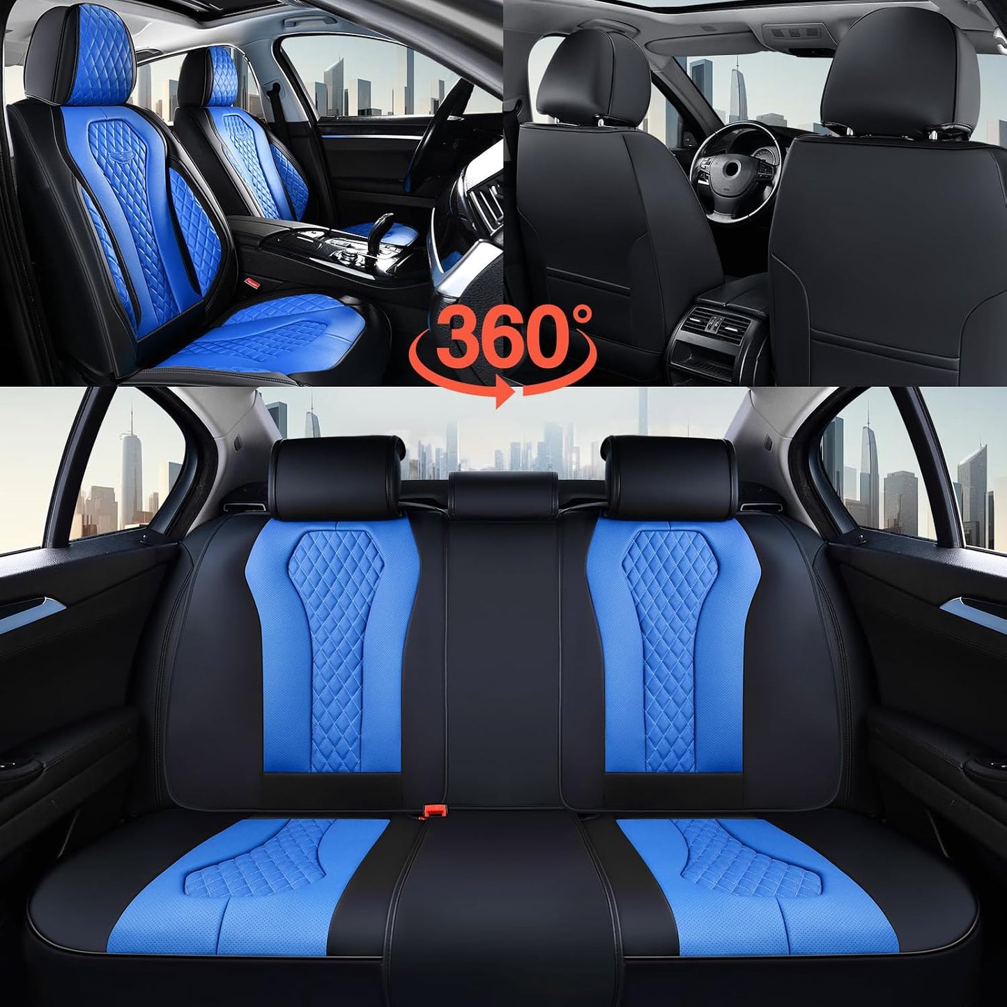 Coverado Seat Covers, Car Seat Covers Full Set, Black Car Seat Cover, Car Seat Covers Front Seats Back Seat Cover, Waterproof Car Seat Cushion, Leather Seat Covers Seat Protector Fit for Most Cars
