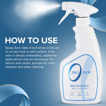 Zero Odor Multi-Purpose Odor Eliminator - Eliminate Air & Surface Odor – Patented Technology Best for Bathroom, Kitchen, Fabric, Closet- Smell Great Again, 8oz (Over 1000 Sprays)