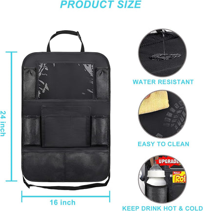 Matenf Car Organizer Back Seat with 9 Storage Pockets & 10″ Tablet Holder, 1Pack Seat Back Cover for Kids Toddlers, Kick Mats Protector, Keep Cars Vehicles Organized & Tidy, Travel Accessories