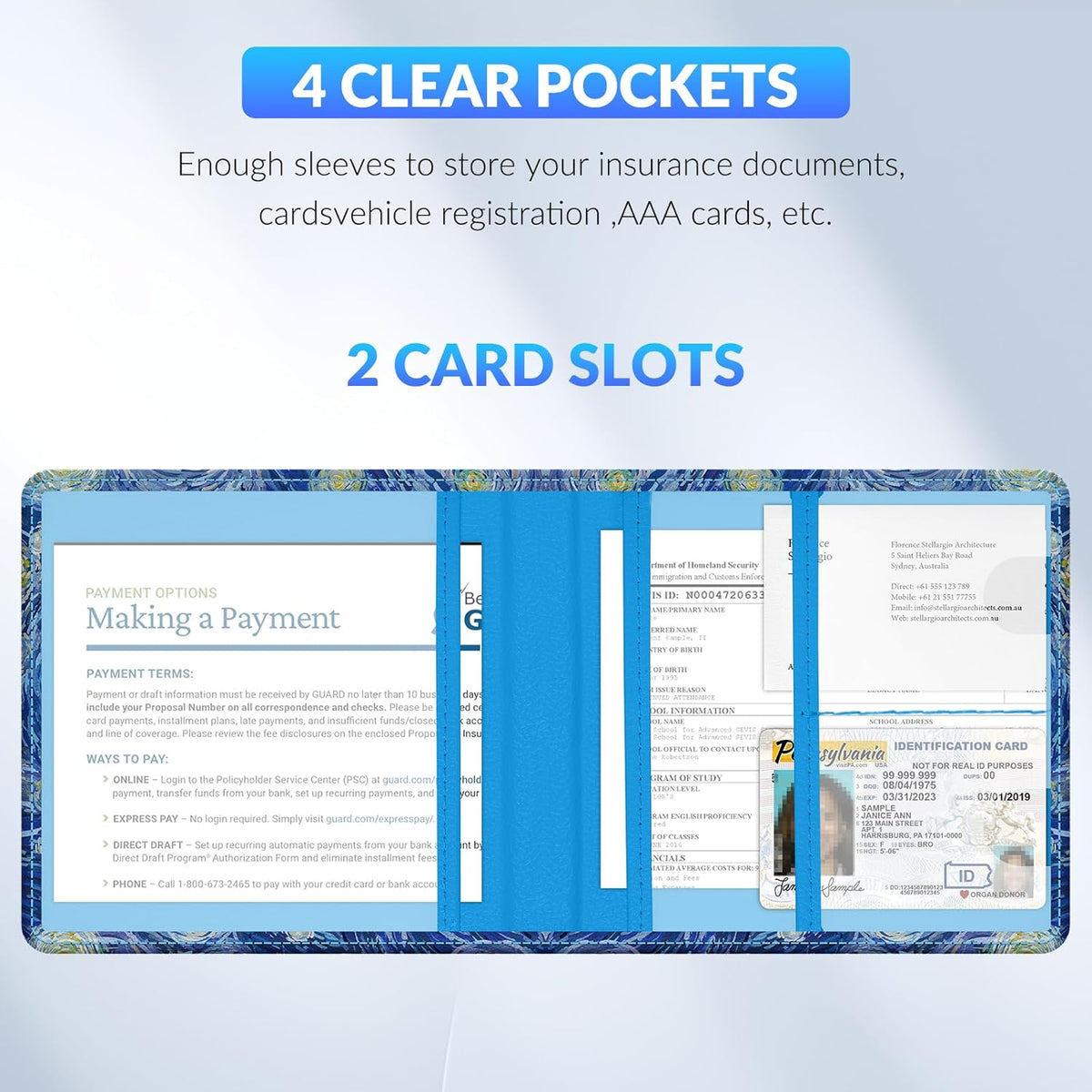 Car Registration and Insurance Card Holder，Vehicle Glove Box Car Organizer，Accessories Case for Storing Driving Licences, Cards, Documents