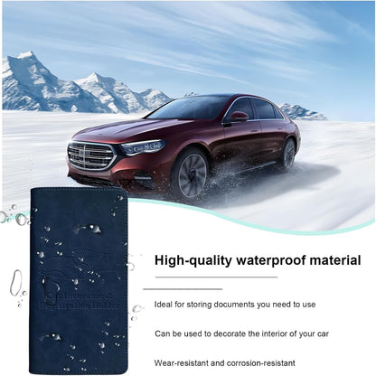 Car Registration and Insurance Holder, Leather Auto Glove Box Document Organizer with Magnetic Closure, Car Essential Paperwork Wallet Case Interior Accessories for Women Men (Leopard Print)