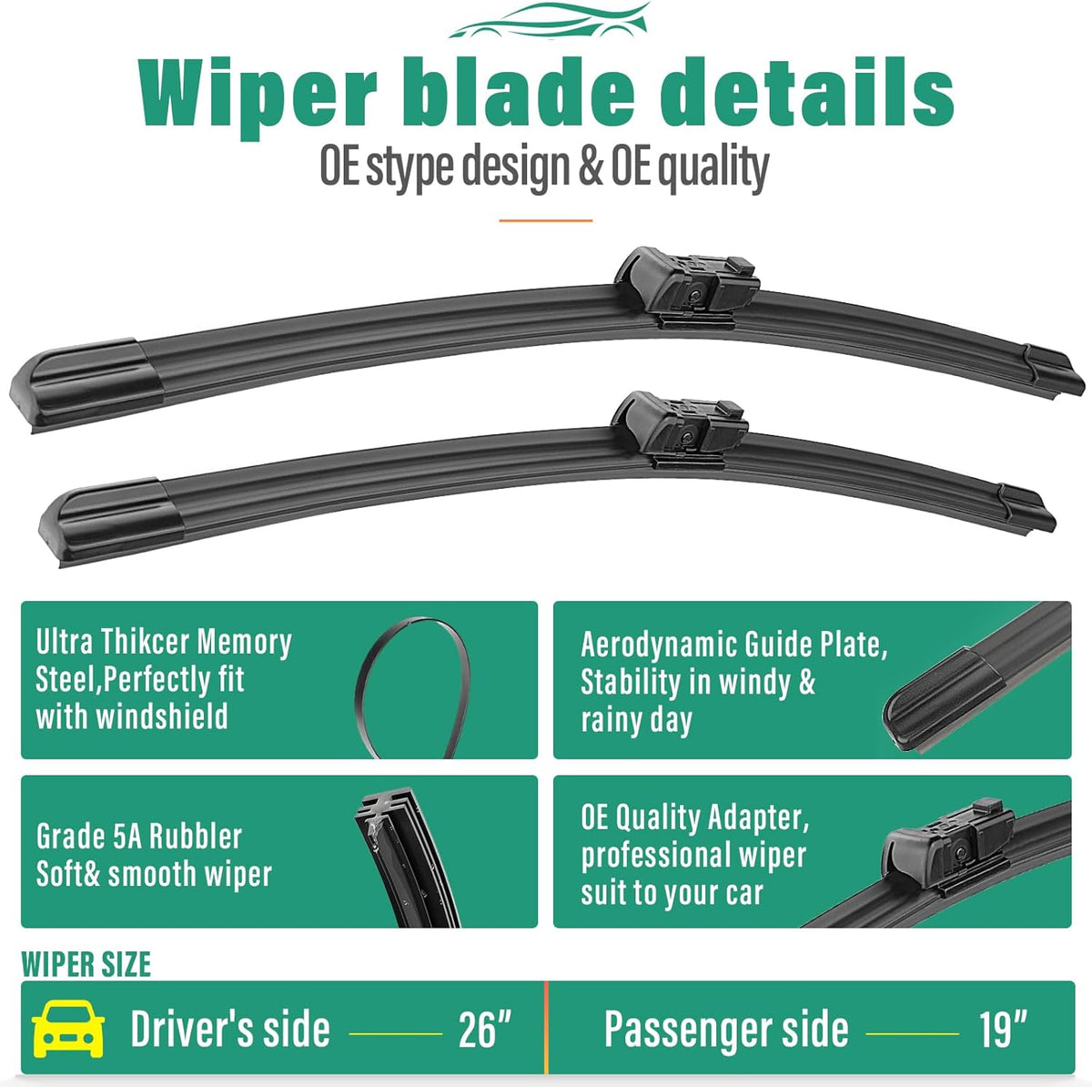 26" 16" 11" Windshield Wiper Blades Replacement for Chevrolet Chevy Trax 2024 2025 2026 Premium All Weather Front Rear Wipers Set - OEM Quality (Pack of 3) - Colors A
