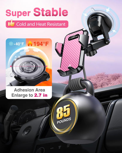 VANMASS【85+LBS Strongest Suction & Military-Grade Ultimate Car Phone Mount【Patent & Safety Certs】 Cell Phone Holder for Dash Windshield Vent for iPhone 17 Pro Max Automobile Accessory Kits,Ink Black