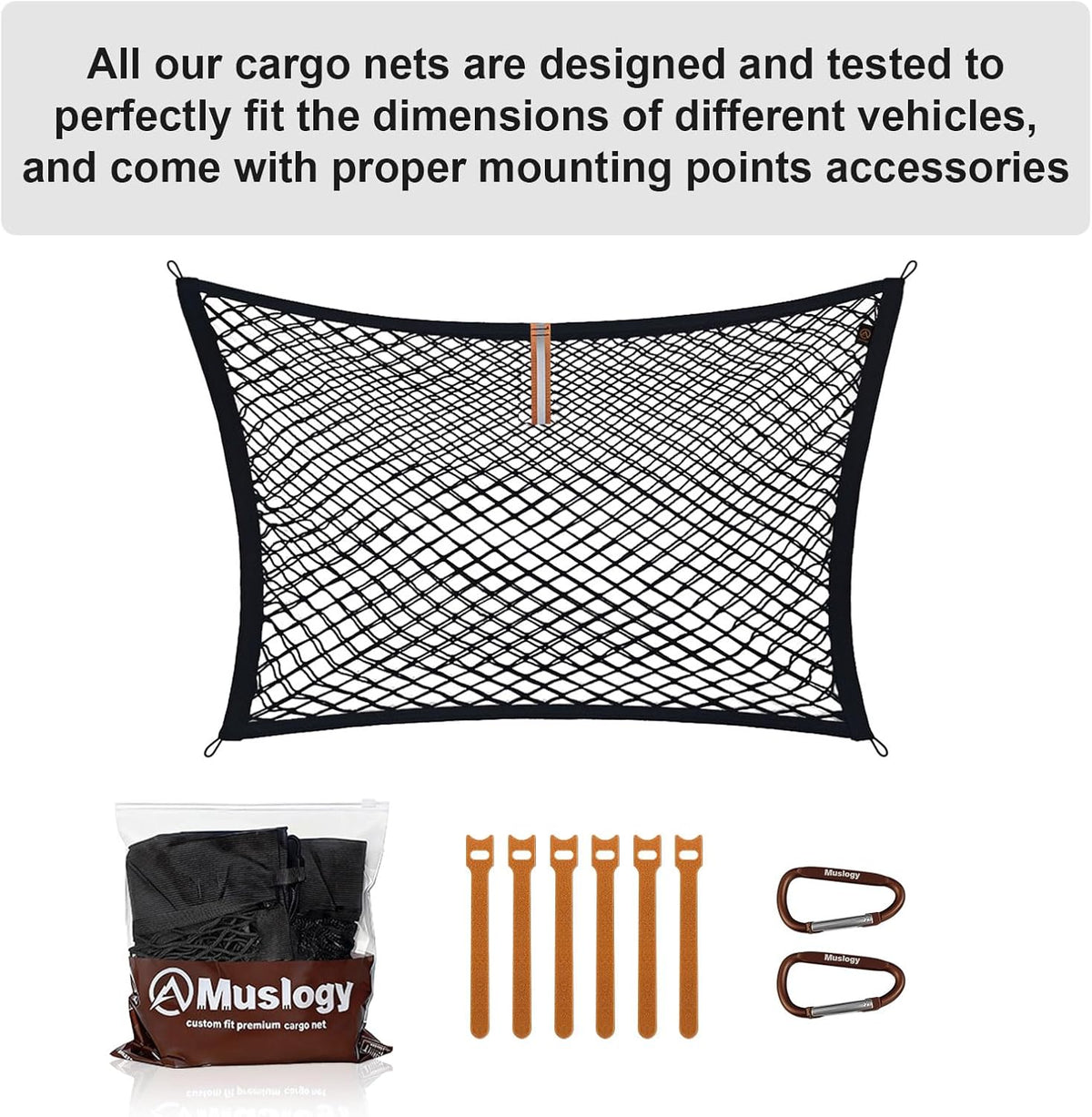 Muslogy Truck Bed Cargo Net Trunk Netting Compatible with 2023-2025 2026 Honda CR-V Accessories, Pickup Cargo Organizer SUV Sedan Storage Net w/Heavy Duty Carabiners - Colors A