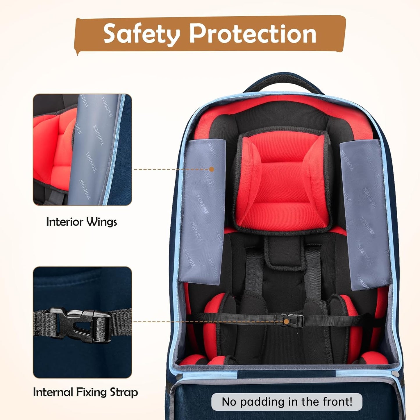 YOREPEK Padded Car Seat Travel Bag Backpack for Airplane, Heavy Duty Car Seat Bags for Air Travel, Carseat Cover for Airplane Travel with Shoulder Strap, Car Seats Carrier for Airport, Black