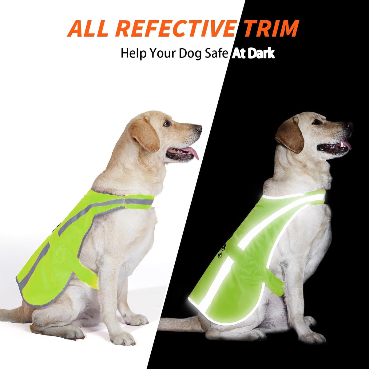 Reflective Dog Vest for Medium Large Breeds, High Visibility Dog Safety Vest with Removable Bell Keep Safe from Hunting, Training & Cars Accidents