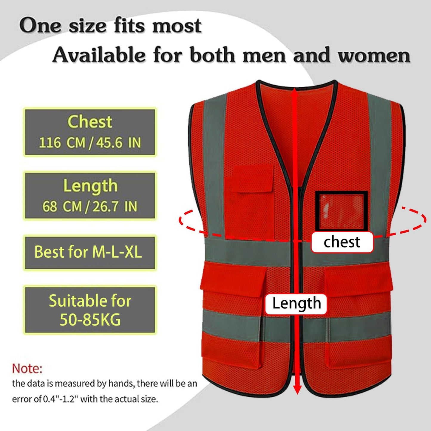 Reflective Mesh Safety Vest, Breathable Hi Vis Vest Construction Work with 5 Pockets and Zipper for Men Women