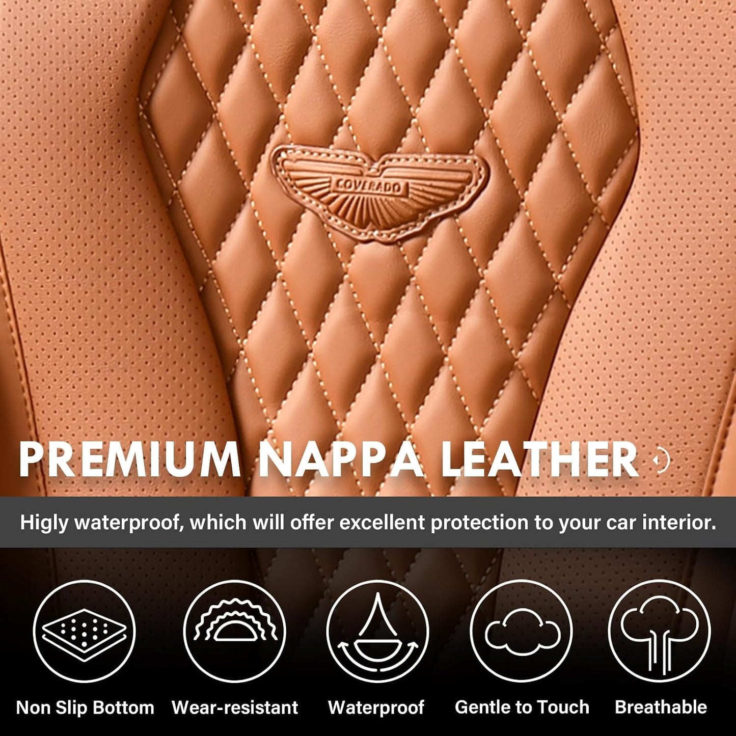 Coverado Seat Covers, Car Seat Covers Full Set, Black Car Seat Cover, Car Seat Covers Front Seats Back Seat Cover, Waterproof Car Seat Cushion, Leather Seat Covers Seat Protector Fit for Most Cars