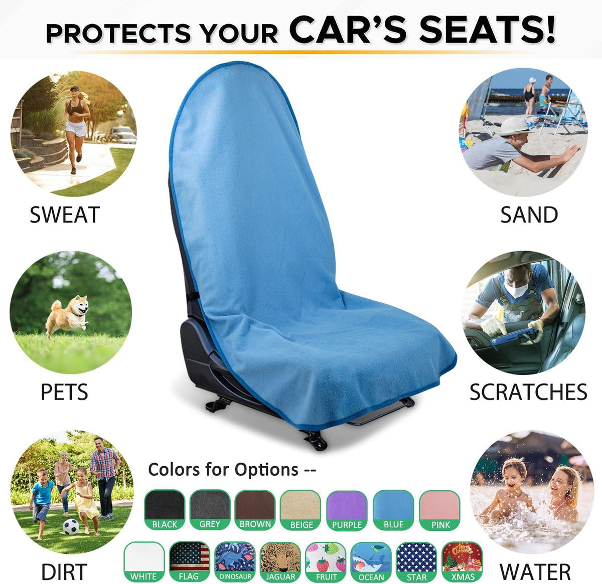 Waterproof Sweating Car Seat Cover for Post Gym Workout, Running, Swimming, Beach and Hiking, Universal Fit Non-Slip Towel Bucket Seat Protector for Cars SUV Trucks, Machine Washable (Grey)