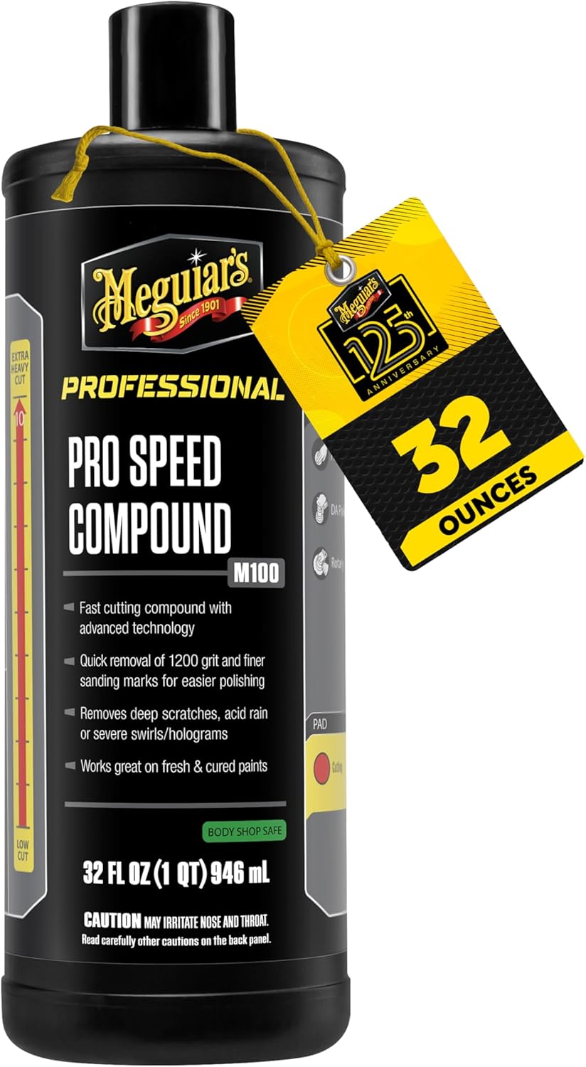 Meguiar's Pro Speed Compound M10032, Fast-Cutting Rubbing Compound for Cars, Offers Heavy Scratch and Swirl Removal, Professional Car Polish, Car Compound Removes up to 1200 Grit Sanding Marks, 32 Oz