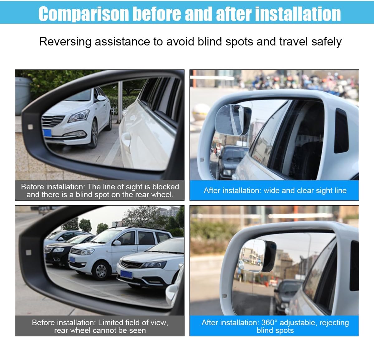 GLSOWEE Car Blind Spot Mirror, 2"" Round Convex Mirror, Frameless HD Glass Rear View Mirror with Wide Angle Adjustable Stick, Universal Vehicle Exterior Accessories for Car SUV Truck (2 PCS)