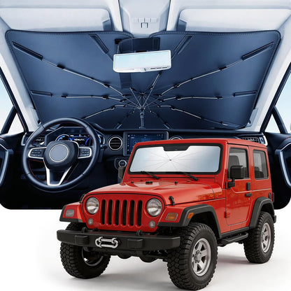 DMJN Umbrella Windshield Sun Shade - Medium, Car Sunshade for Front Windshield [Nano Ice-Crystal Coatings] UPF50+ Heat & UV Block, Protect Interior & Keep Cooler Universal for Car, SUV, Truck