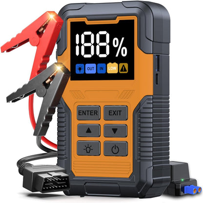 Jump Starter, Battery Jumper Starter Portable, Car Battery Jump Starter with 3 Modes Flashlight, Compass, Power Bank and Jumper Cable