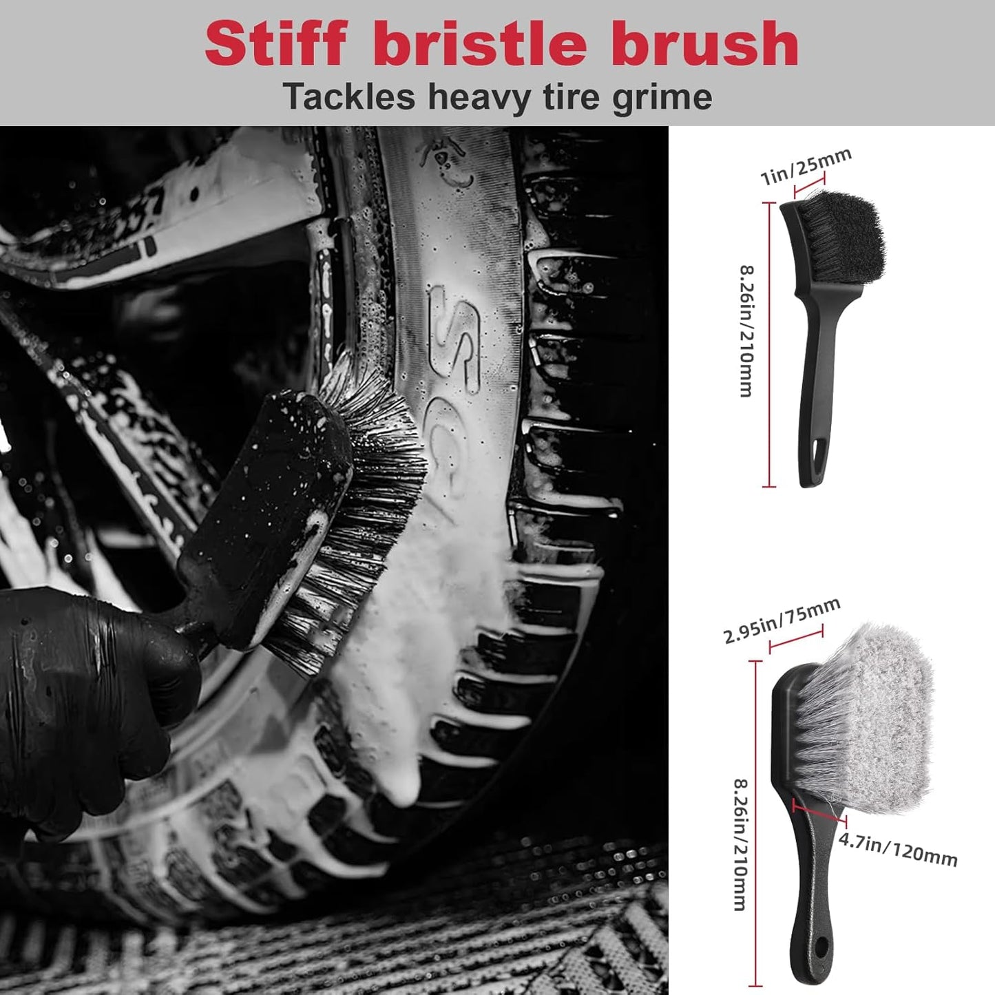 4PCS Compact Wheel & Tire Cleaning Kit - 360° Flexible Synthetic Wool Rim Brush, 2 Dual-Bristle Brushes & Microfiber Towel | Scratch-Free for All Vehicles