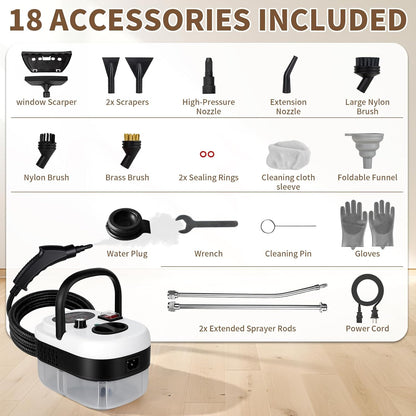 Steam Cleaner Handheld High Pressure, Portable High Power Steam Cleaner, Handheld Steam Cleaner Cleaning Grout With Large Water Tank & 18 Accessories For Car Floor White