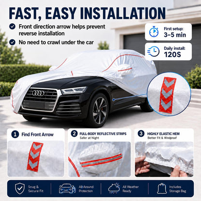 Car Cover for Sedan, Waterproof All Weather Heavy Duty, 360° Underbody Wrap Windproof Design, Quick Install Outdoor Vehicle Cover, Fits 186-193 in