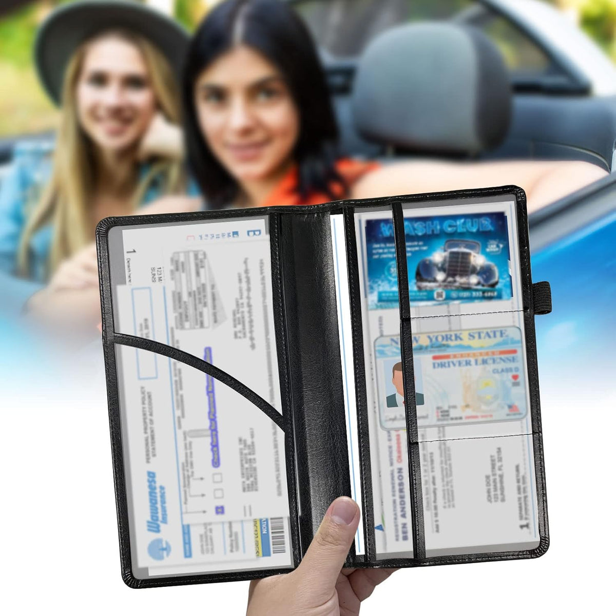 Car Registration and Insurance Holder, Leather Car Glove Box Organizer, Cool Car Accessories for ID, Driver's License Cards & Essential Document, business cards, Men&Women, Retro Audio Cassette