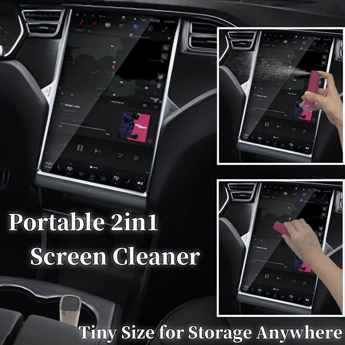 Car Screen Cleaner Spray and Wipe for Women, Cell Phone Touchscreen Cleaning Wiper Kit Accessories for MacBook Display iPad iPhone Mac Laptop Computer Monitor TV Screens, Black Grey White