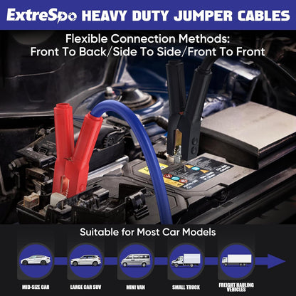 EXTRESPO Heavy Duty Jumper Cables - 4 Gauge 20 Feet 600Amp Automotive Booster Cables for Car Battery, for Car, SUV and Trucks, Jumper Cables Kit with Carry Bag, Gloves, Brushes (4 Gauge 20 FT)…