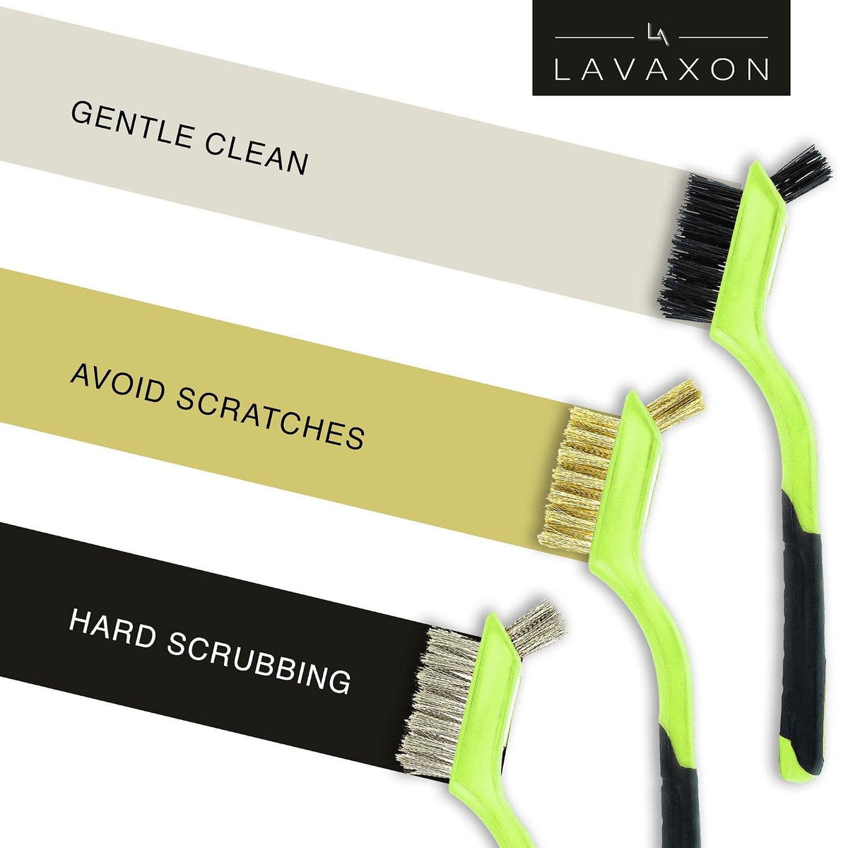 Lavaxon Wire Brush Set 3Pcs - Nylon/Brass/Stainless Steel Bristles with Curved Handle Grip for Rust, Dirt & Paint Scrubbing with Deep Cleaning – 7 Inches (Red)