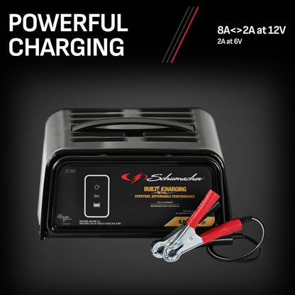 Schumacher Electric 8A Car Battery Charger and Maintainer, 3-in-1 Solution, for 6V/12V Power Sport, Automotive, and Marine Batteries, SC1363