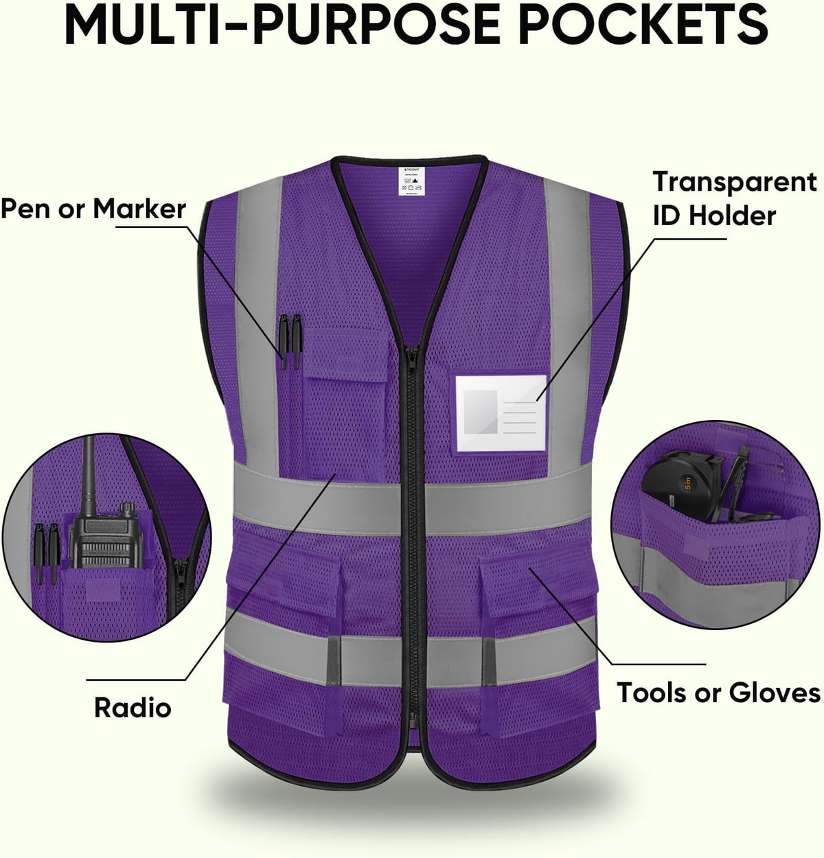 TICONN Reflective Safety Vest High Visibility Class II Mesh Vest for Women & Men Meets ANSI Standards