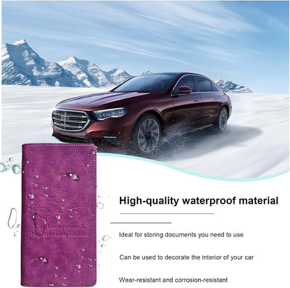 Car Registration and Insurance Holder, Leather Auto Glove Box Document Organizer with Magnetic Closure, Car Essential Paperwork Wallet Case Interior Accessories for Women Men (Leopard Print)