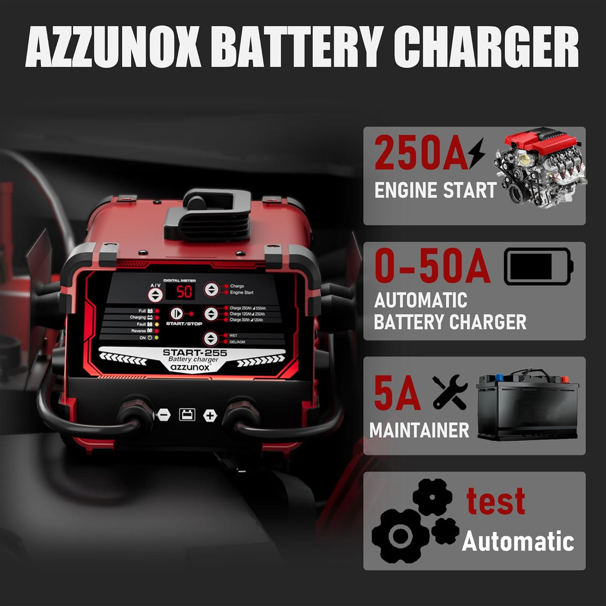 12V/24V Car Battery Charger & Engine Starter – Up to 30A Fast Charging, 130A Cranking Amps, Auto Maintainer, Desulfator, Repair & Winter Mode for AGM, Gel, Deep Cycle Batteries