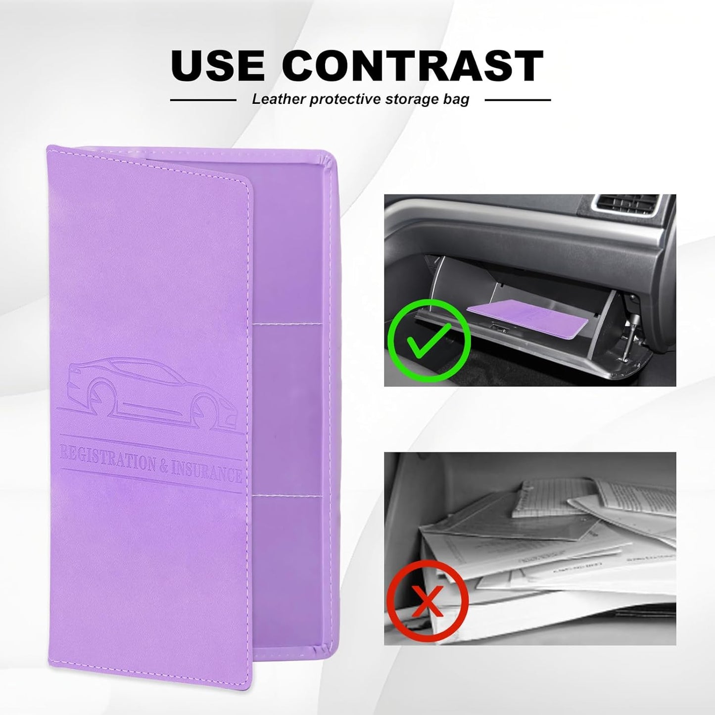 Leather Premium Car Registration & Insurance Card Holder, Vehicle Glove Box Wallet Case, for Documents, Cards, License (Blue)