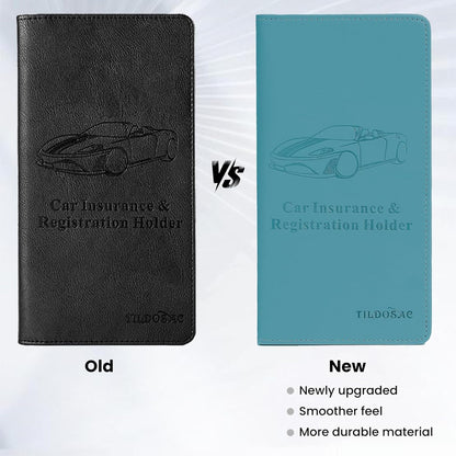 TILDOSAC Leather Car Registration and Insurance Card Holder, Car Document Holder for Cards License with Magnetic Shut (Black, large)