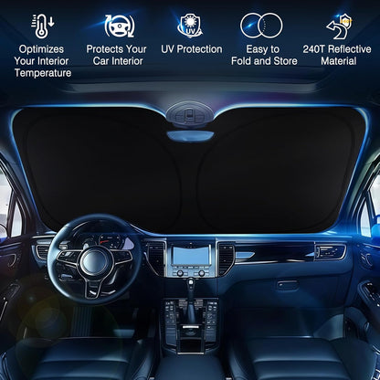 Fauson Car Windshield Sun Shade for Sedans, SUVs & Trucks Reflective UV Block Sunshade Visor Shield Foldable with Storage Bag Blocks Sun Heat to Keep Car Interior Cool, Front Window - L 57 x 32 W