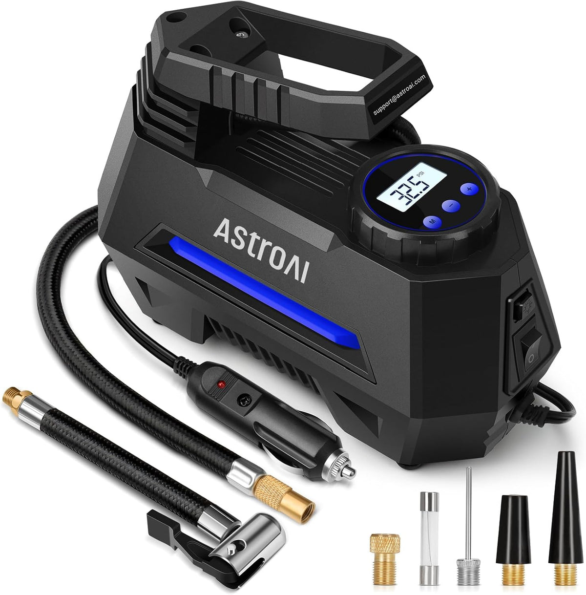 AstroAI AIRUN H Tire Inflator Portable Air Compressor,Fast Inflation Electric Air Pump for Car Tires-Car Accessories,9.8Ft Cord-12VDC-Powered Auto Shut-Off with Digital Pressure Gauge,LED Light,Yellow