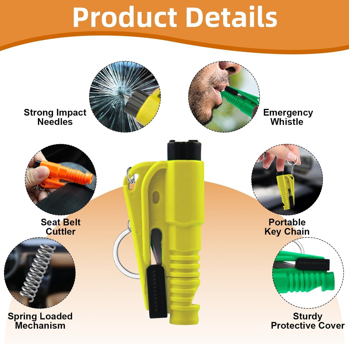 16Pcs Window Breaker Seatbelt Cutter, Portable 3 in 1 Glass Breaker/Seat Belt Cutter/Survival Whistle Car Window Breaker Keychain, Safety Emergency Escape Tools, Multifunctional Car Accessories