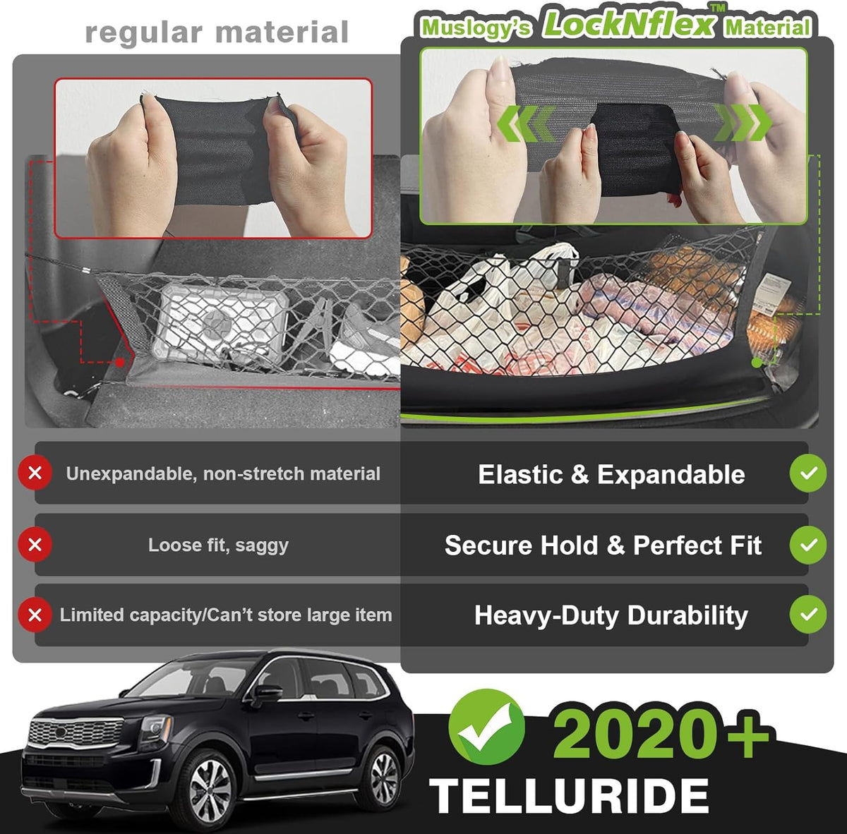 Muslogy Truck Bed Cargo Net Trunk Netting Compatible with 2023-2025 2026 Honda CR-V Accessories, Pickup Cargo Organizer SUV Sedan Storage Net w/Heavy Duty Carabiners - Colors A