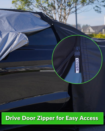 Car Cover Waterproof All Weather for Automobiles, Outdoor Full Exterior Covers for Sedan Black(Suggest Car Length from 194"-208")