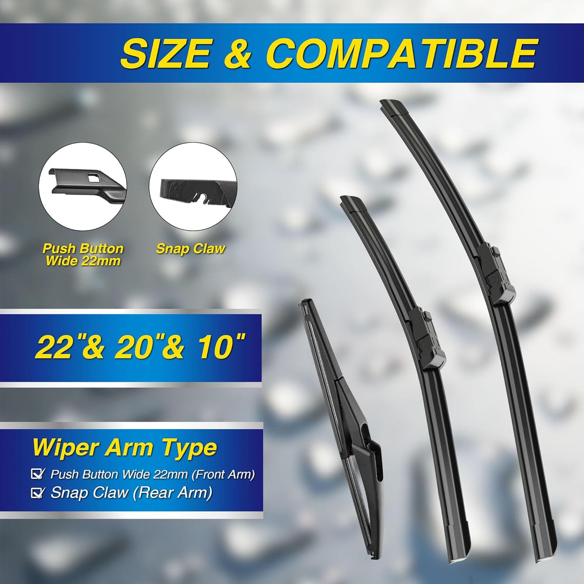 5 PLUS® Silicone Windshield Wipers Replacement for 2019-2024 Toyota RAV4/ 2006-2015 Mazda 5 Wiper Blades(Set of 3), Windshield Wiper Blades For My Car-26"/16"/12" - Colors B