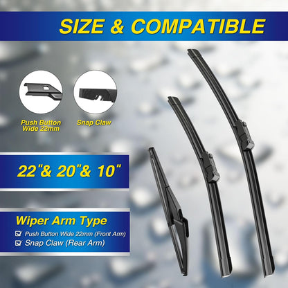 5 PLUS® Silicone Windshield Wipers Replacement for 2019-2024 Toyota RAV4/ 2006-2015 Mazda 5 Wiper Blades(Set of 3), Windshield Wiper Blades For My Car-26"/16"/12" - Colors B