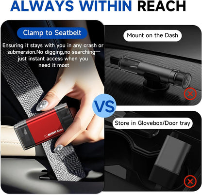 MightY Bear Window Breaker Seatbelt Cutter, 2-in-1 Car Emergency Tool, Underwater Glass Breaker for Traffic Accidents and Family Rescue - 2 Pack Red