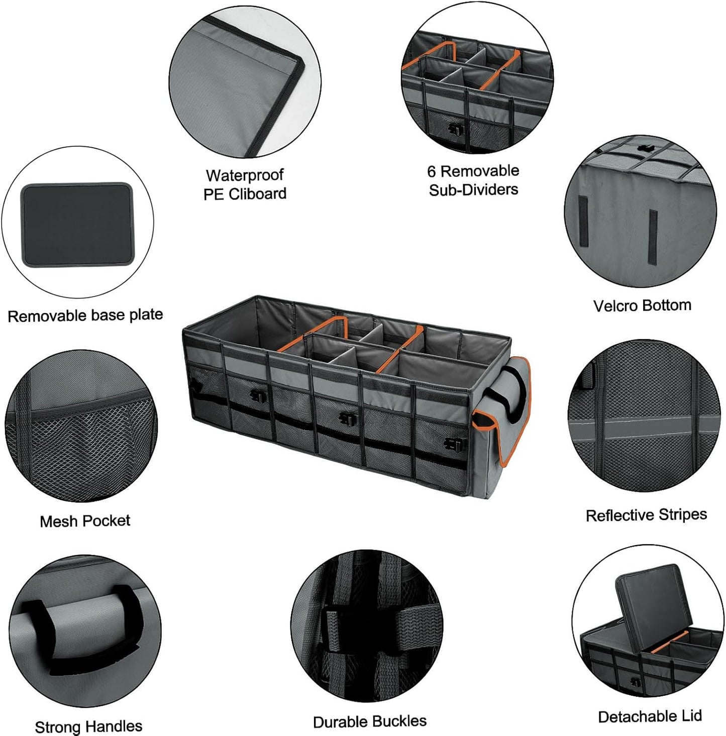 Car Trunk Organizer and Storage with Lid & Removable Leakproof Cooler Bag, Car Accessories 6 Removable Dividers for Custom Space, Collapsible Large Trunk Organizers Interior for SUV Sendan with Cover