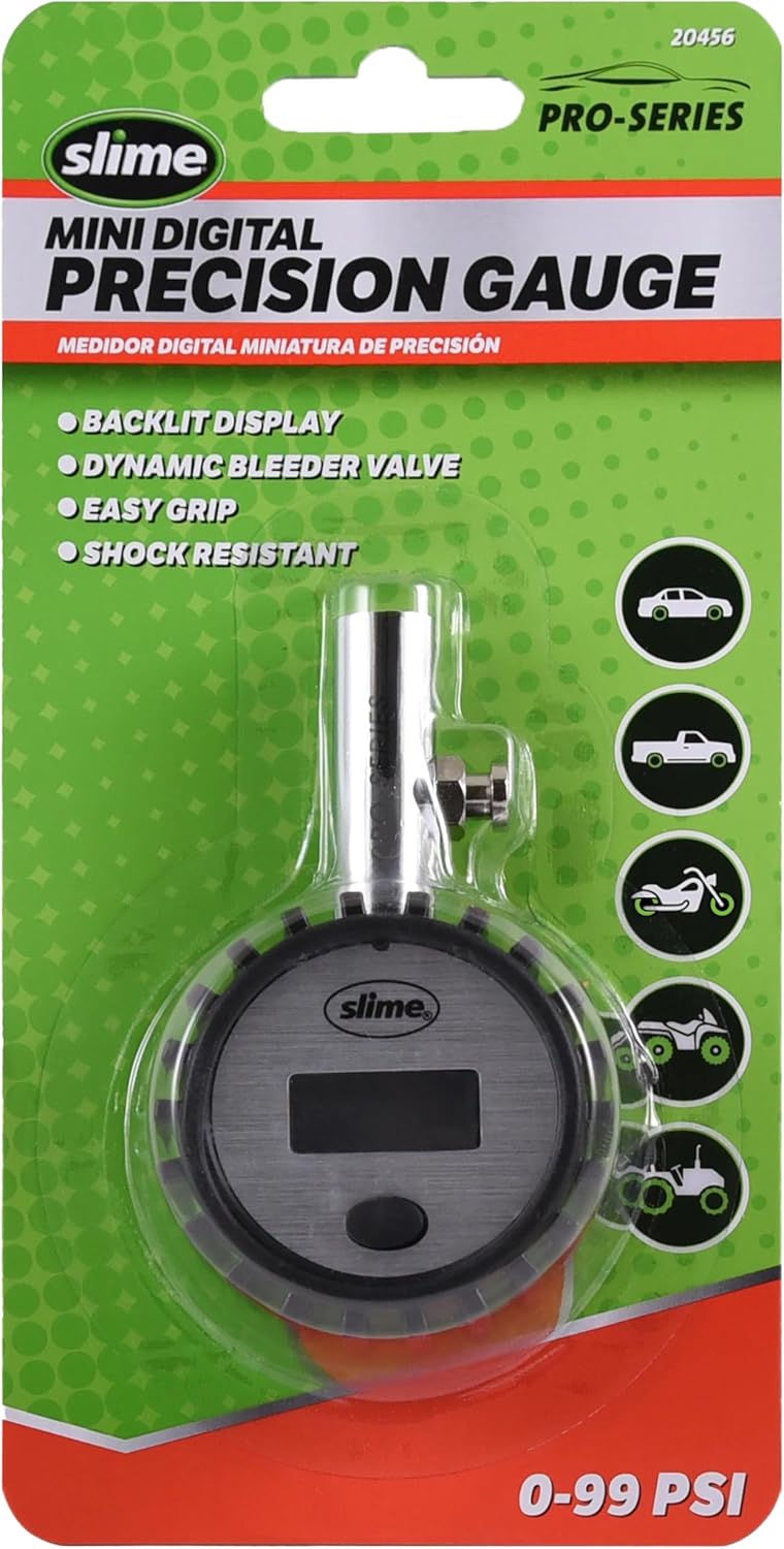 Slime 20049 Tire Pressure Gauge, Large Face Dial Analogue Gauge, 5-60 PSI