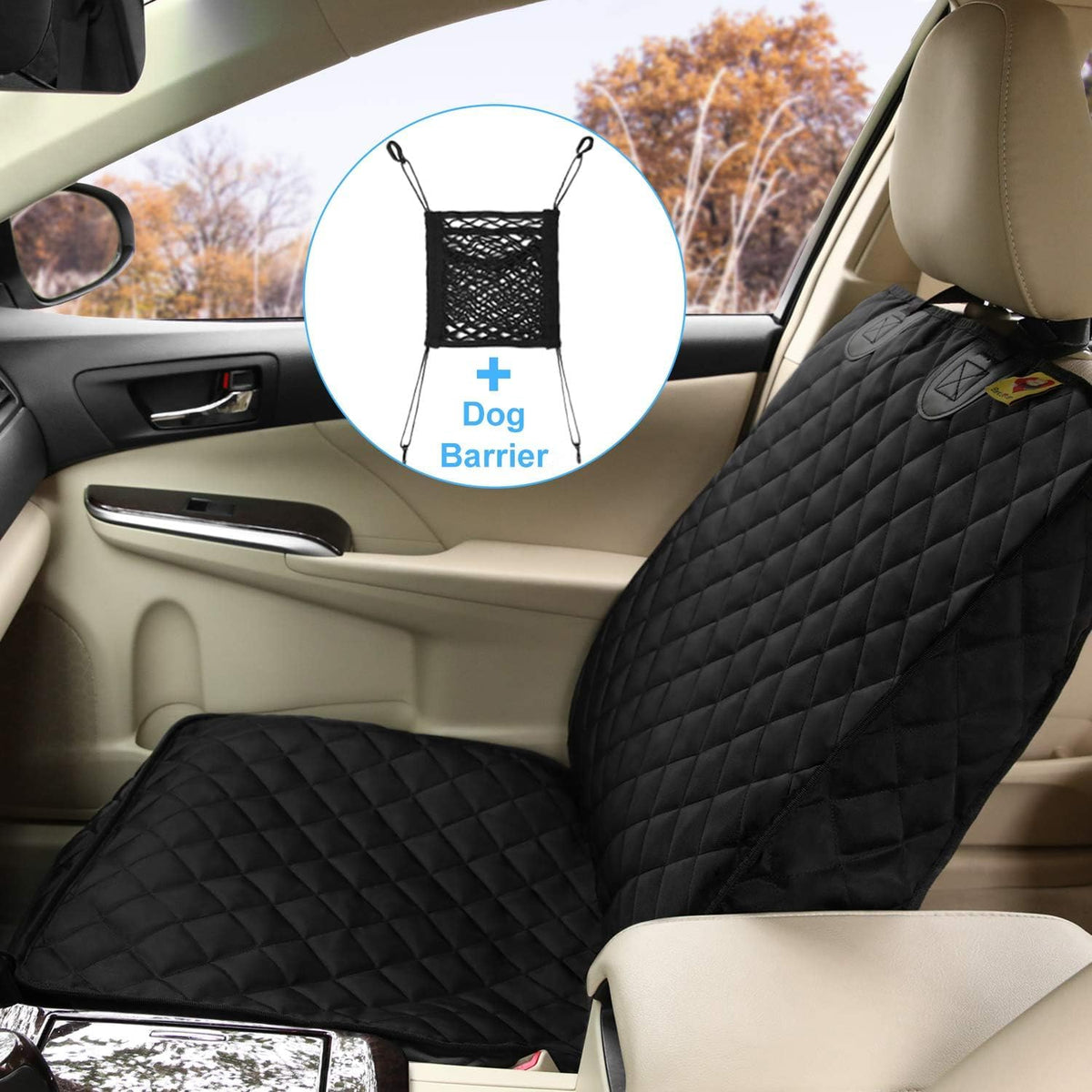 Bark Lover Deluxe Dog Seat Cover for Front Seat-More Durable Waterproof Front Seat Protector, High Heat Resistant and Nonslip Front Seat Cover for Dogs Kids, Universal Size (Black,1 Pack)