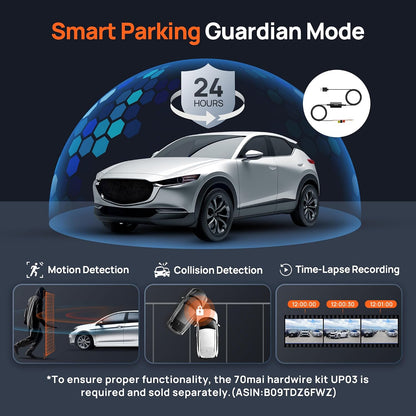 70mai 4K Dash Cam Front and Rear, Built in Wi-Fi 6 & GPS Car Camera, Super Night Vision, ADAS, 3'' IPS Screen, 24H Parking Mode, Time-Lapse, Loop Recording, with 128GB Card (A800SE)