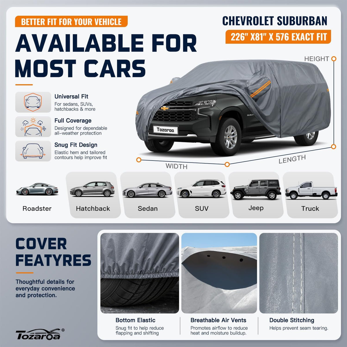 SUV Cover Waterproof All-Weather,Outdoor Full Exterior Automobiles SUV(Length 182-190 inch) with Windshield Sun Shade Universal Fit Toyota RAV4,CRV,Model Y,Q5,Size S2 (See SizeChart)