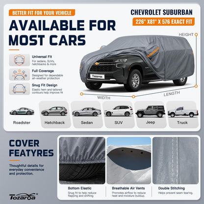 SUV Cover Waterproof All-Weather,Outdoor Full Exterior Automobiles SUV(Length 182-190 inch) with Windshield Sun Shade Universal Fit Toyota RAV4,CRV,Model Y,Q5,Size S2 (See SizeChart)